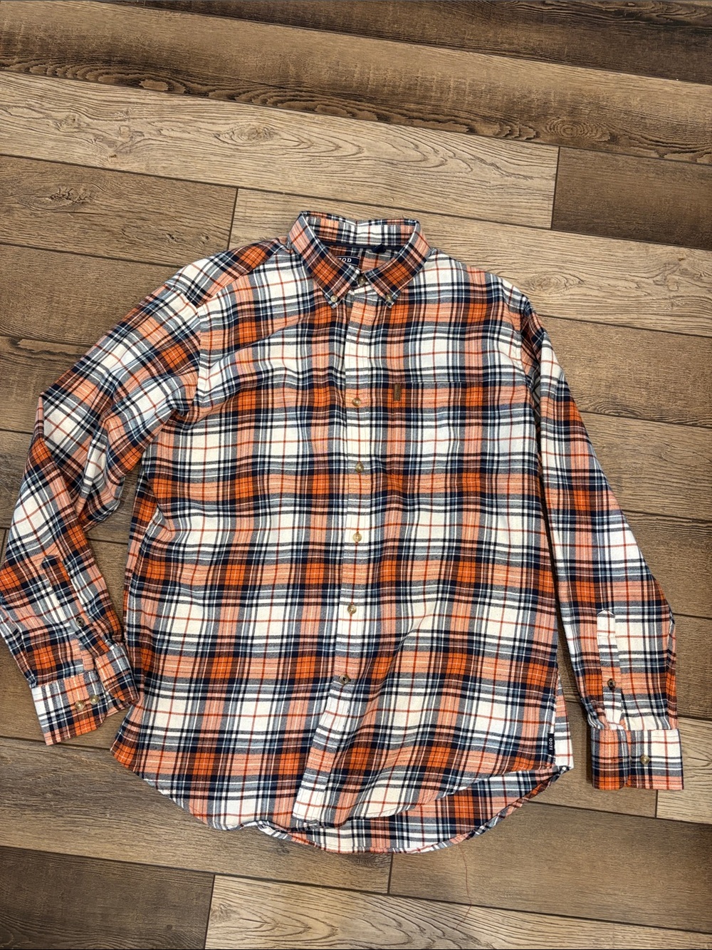 Izod Orange Navy & White Plaid Button-Down Shirt